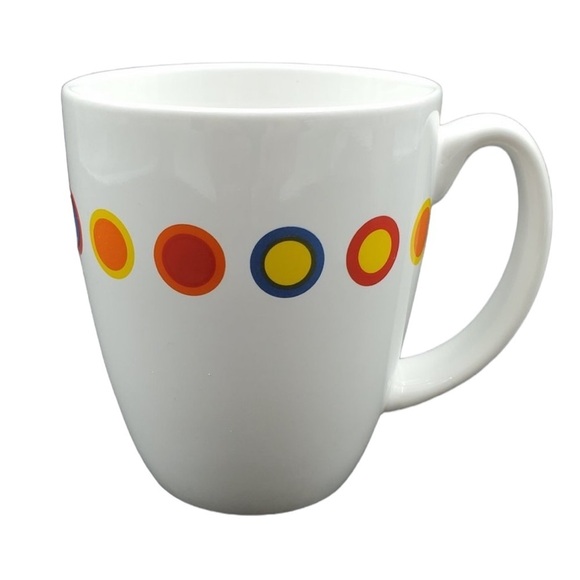 Corelle Hot Dots Coffee Mug Tea Cup Four White Stoneware Multi Color Polka Dots - Picture 3 of 5
